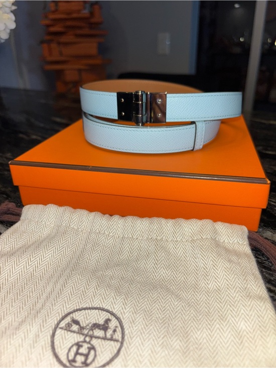 Hermes Accessories - Hermes Light Blue Leather Double-Sided Belt with Silver Lock